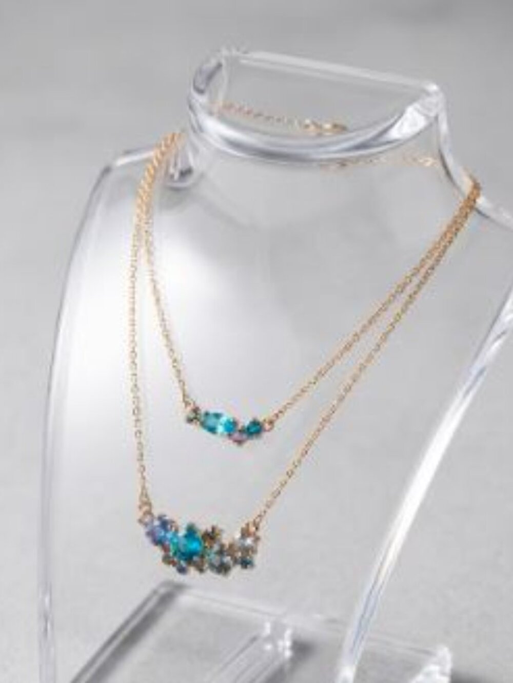 Banana Republic Brilliant OMBRE Blue Gemstone Crystal Tiered necklace NWT 62